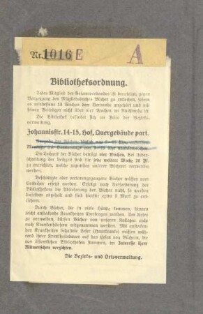 Einlage: Bibliotheksordnung