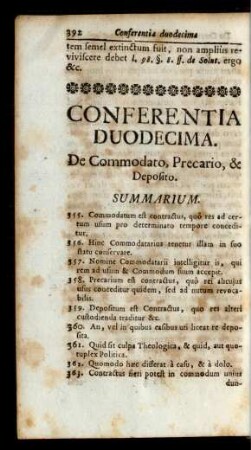Conferentia Duodecima. De Commodato, Precario, & Deposito