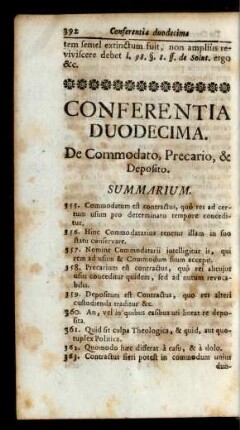 Conferentia Duodecima. De Commodato, Precario, & Deposito
