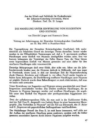 Die Handlung unter Einwirkung von Suggestion und Hypnose