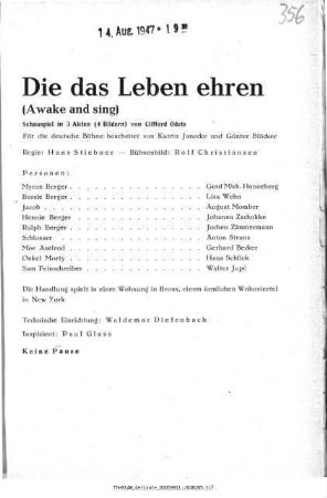 Die das Leben ehren (Awake and sing)