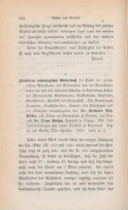 562-564 [Rezension] Illustrirtes archäologisches Wörterbuch der Kunst des germanischen Alterthums, des Mittelalters und der Renaissance