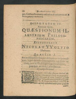Disputatio IV. ... Respondente Nicolao Wolfio