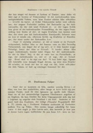 IV. Dualismens Følger