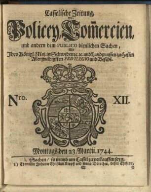 Nro. XII, Montags, den 23. Martii 1744