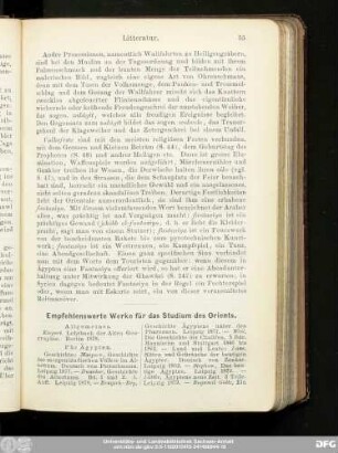 Empfehlenswerte Werke für das Studium des Orients.