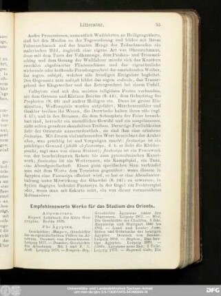 Empfehlenswerte Werke für das Studium des Orients.