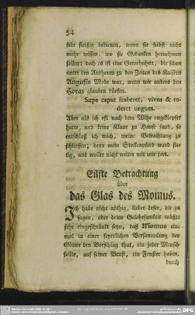 Eilfte Betrachtung über das Glas des Momus