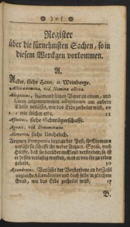 Register über die fürnehmsten Sachen, so in diesem Werckgen vorkommen