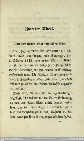 Zweiter Theil. Von der neuen astronomischen Uhr