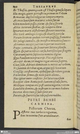 Petri Bembi Carmina. Pastorum Chorus