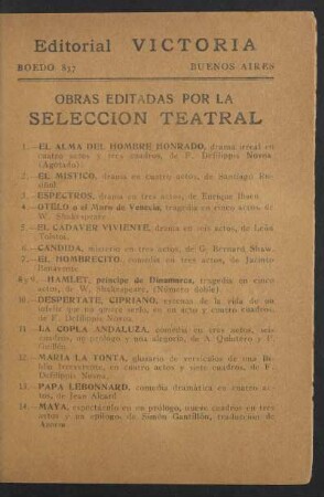 Obras editadas por la selección teatral