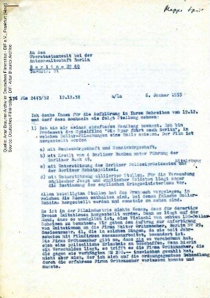 Brief von Artur Brauner an Amtsanwaltschaft Berlin, 06.01.1953
