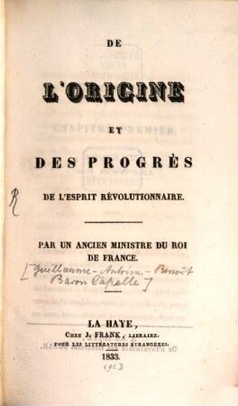 De l'origine et des progrès de l'esprit révolutionnaire