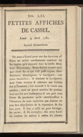 No LXI (Lundi 4 Avril 1785)
