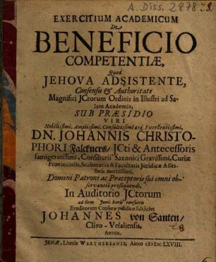 Exercitium Academicum De Beneficio Competentiae