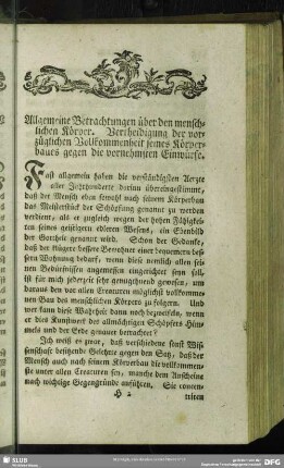 Allgemeine Betrachtungen über den menschlichen Körper. Vertheidigung der vorzüglichen Vollkommenheit seines Körperbaues gegen die vornehmsten Einwürfe
