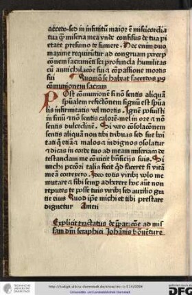 Explicit tractatus de preparatione ad missam domini seraphici Johannis Bonaventure.