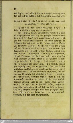 Vom Unterschiede der Diät in hitzigen und langwierigen Krankheiten