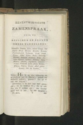 Eenentwintigste Zamenspraak, over de Bosschen en Boomen onzes Vaderlands.