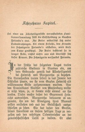 Achtzehntes Kapitel. Bei einer am Allerheiligenfeste veranstalteten Familienversammlung fällt die Entscheidung zu Gunsten Yolanda's aus. ...