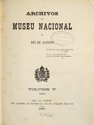 Arquivos do Museu Nacional. 5. 1880