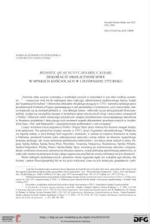 Reddite, quae sunt caesaris, caesari : Dekoracje okolicznś´ciow w spiskich kościołach w listopadzie 1772 roku
