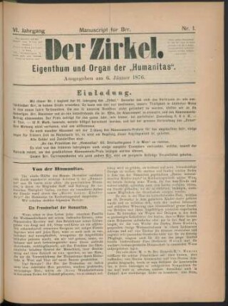 Nr. 1. Ausgegeben am 6. Jänner 1876.