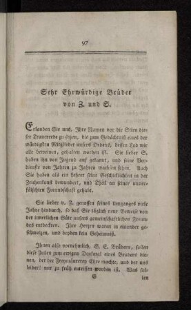 Sehr Ehrwürdige Brüder von Z. und S.