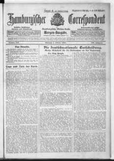 Hamburgischer Correspondent und Hamburgische Börsen-Halle : ältestes Hamburger Handels- u. Börsenbl. ; bedeutendste u. größte Schiffahrts-Zeitung Deutschlands, Morgenausgabe