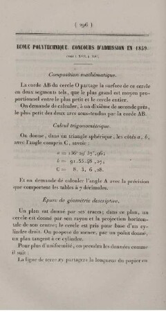 Ecole polytechnique. Concours d'admission en 1859.