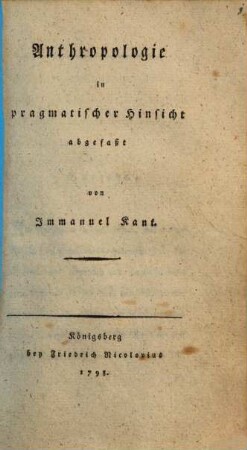Anthropologie in pragmatischer Hinsicht