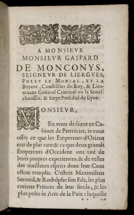 A Monsieur Monsieur Gaspard De Monconys