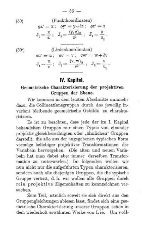 IV. Kapitel - Geometrische Charakterisierung der projektiven Gruppen der Ebene.