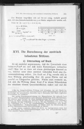 XVI. Die Berechnung der zentrisch belasteten Stützen.