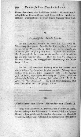 Nachrichten von Herrn Alexander von Humbold
