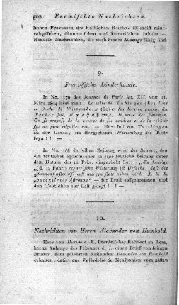 Nachrichten von Herrn Alexander von Humbold