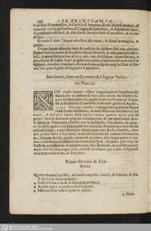 Banchetta, fatto nelle nozze del Signor Soldetio Patricii