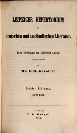 Leipziger Repertorium der deutschen und ausländischen Literatur, 37. 1852 = Jg. 10, Bd. 1