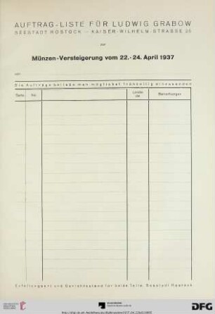 Auftrag-Liste für Ludwig Grabow