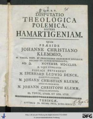 Disputatio Theologica Polemica, Sistens Hamartigeniam