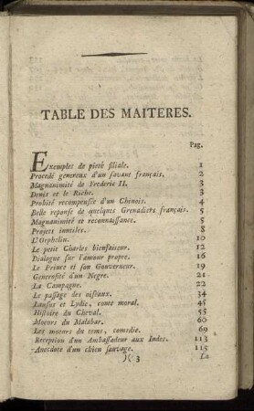 Table des Maiteres.