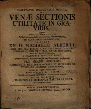Dissertatio Inauguralis Medica, De Venae Sectionis Utilitate In Gravidis