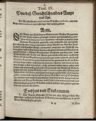 Titul. IV. Von deß Gerichtschreibers Ampt und Ayd