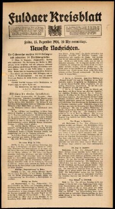 Erste Ausgabe vom Dienstag, den 15. Dezember 1914.