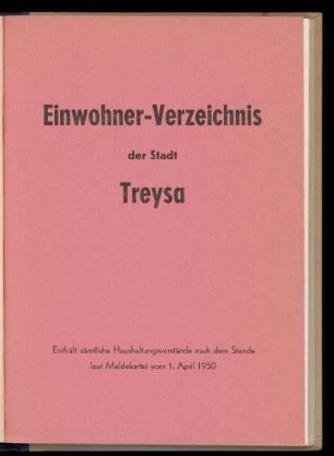 Einwohner-Verzeichnis der Stadt Treysa