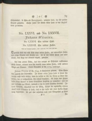 No. LXXVI. und No. LXXVII. Johann Wéeninx. No. LXXVI. Ein todter Hase. No. LXXVII. Ein todter Fasan