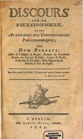 Discours Sur La Physionomie, Et Les Avantages Des Connoissances Physionomiques