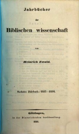 Jahrbücher der biblischen Wissenschaft. 6. 1853/54