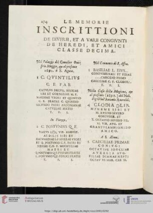 Inscrittioni de diversi, et a varii congiunti de Heredi, et Amici